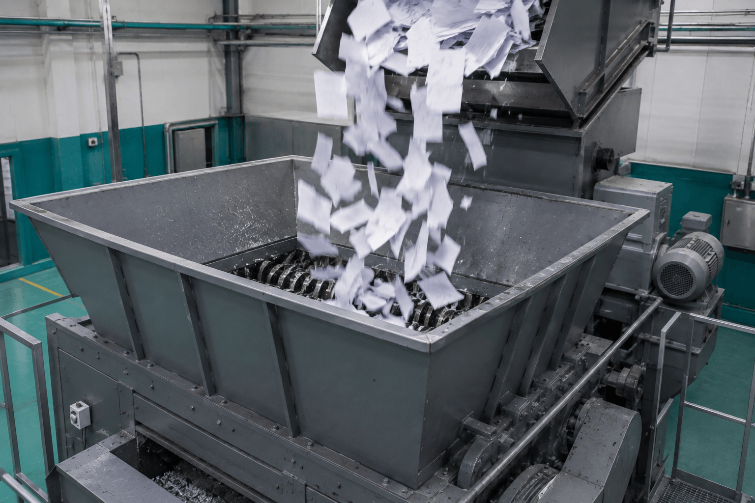Trituradora de papel y documentos en funcionamiento